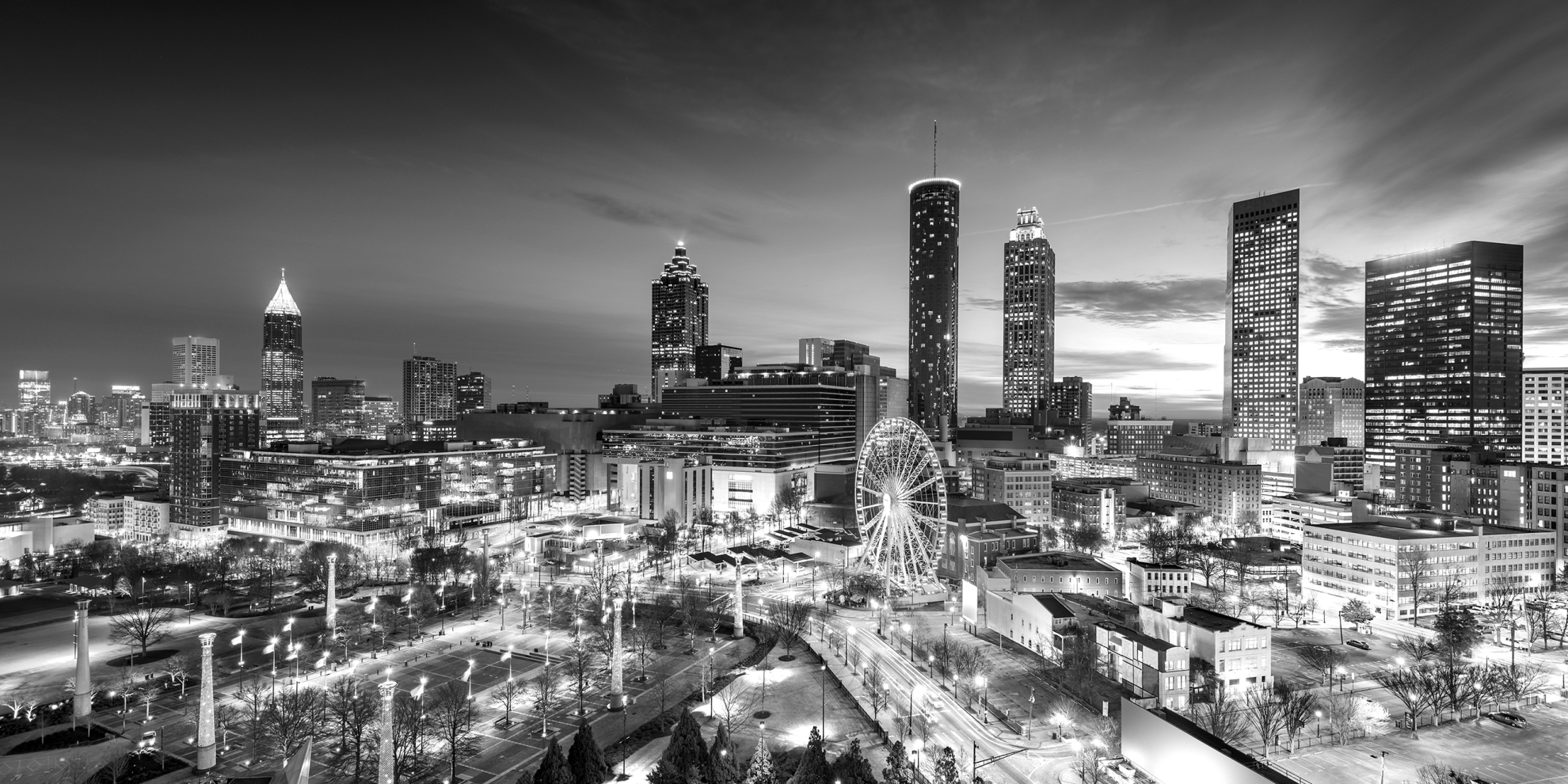 black white skyline photo of Atlanta Georgia